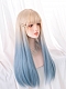 Evahair 2021 New Style Blonde to Blue Ombre Long Straight Synthetic Wig with Bangs