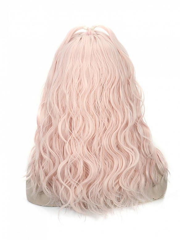 Fashion Lolita Pink centre parting long curly comic style wig