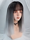 Evahair Black to Grey Ombre Medium Length Straight Synthetic Wig with Bangs