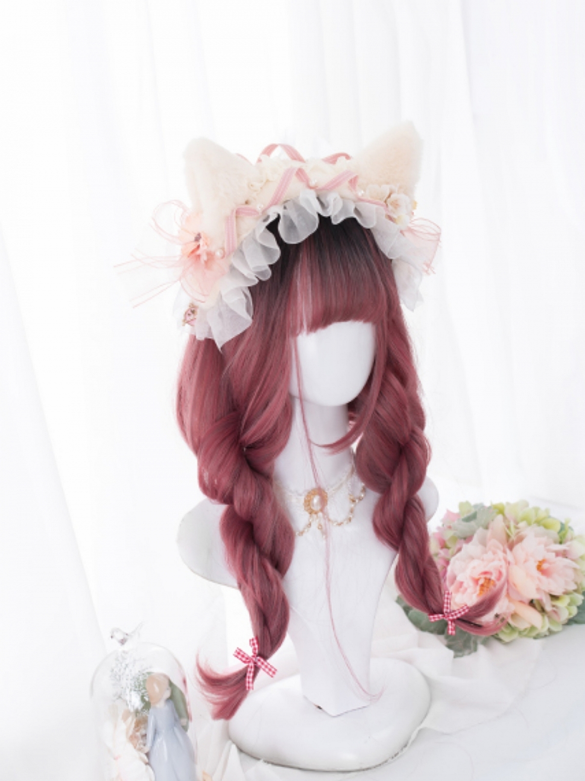 Evhair 2021 New Style Red Long Straight Synthetic Wig with Bangs and Black Root