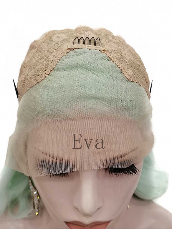 Evahair Green Long Wavy Synthetic Lace Front Wig 