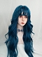 Evahair 2021 New Style Blue Long Wavy Synthetic Wig with Bangs