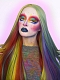 Rainbow color Long Straight SYNTHETIC LACE FRONT WIG