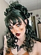 Evahair Dark Green Medium Length Wavy Synthetic Wig with Bangs