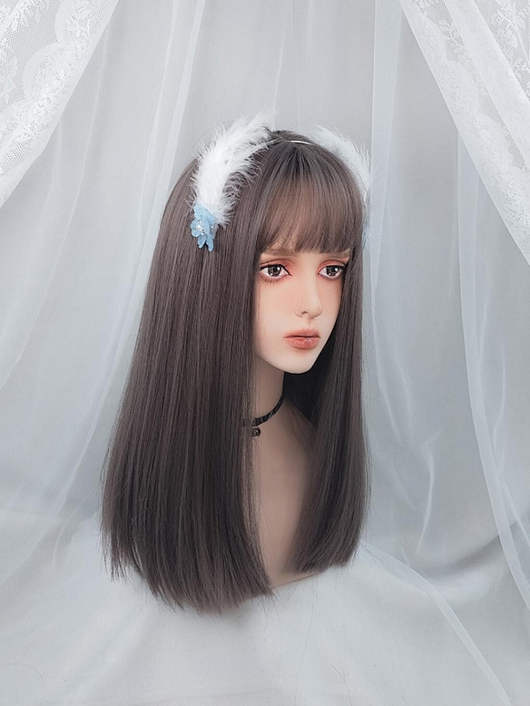 Evahair 2021 New Style Grayish Pink Long Straight Synthetic Wig with Bangs