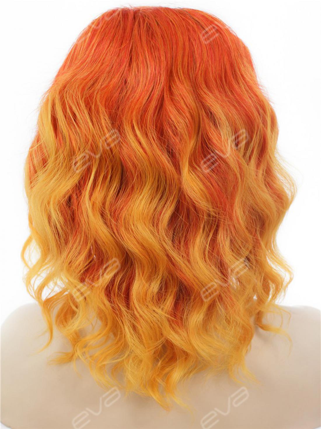 Sunset Orange & Yellow Flame Wavy Bob Synthetic Lace Front Wig All