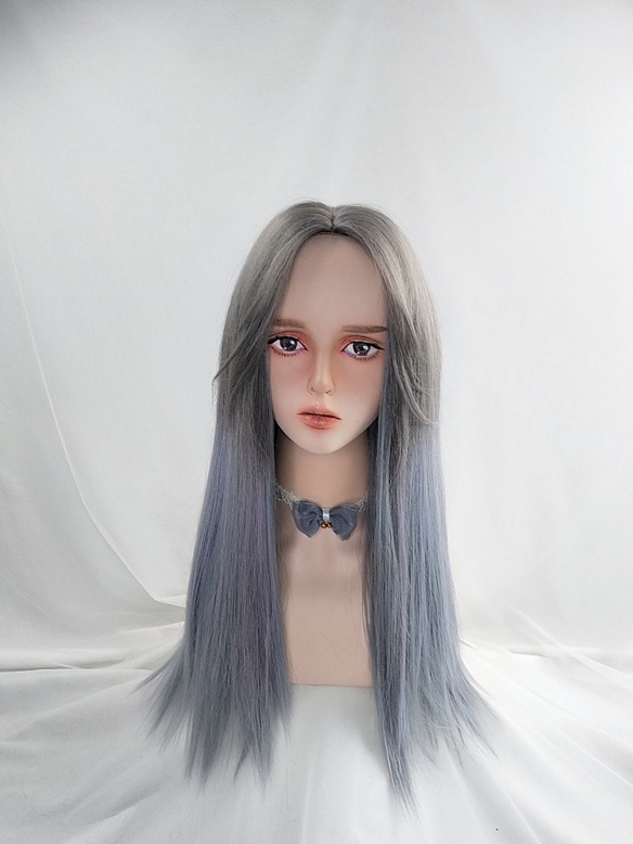 Evahair Grey to Haze Blue Ombre Long Straight Synthetic Wig