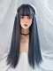 Evahair Grayish Blue Long Straight Synthetic Wig With Bangs