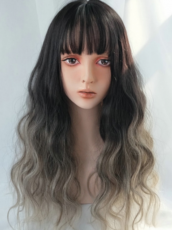 Evahair Dark to Brown Ombre Long Wavy Synthetic Wig with Bangs