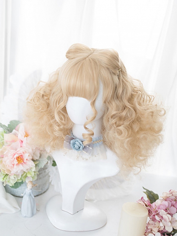 Evahair Sandy Golden Medium Wavy Synthetic Wig with Bangs