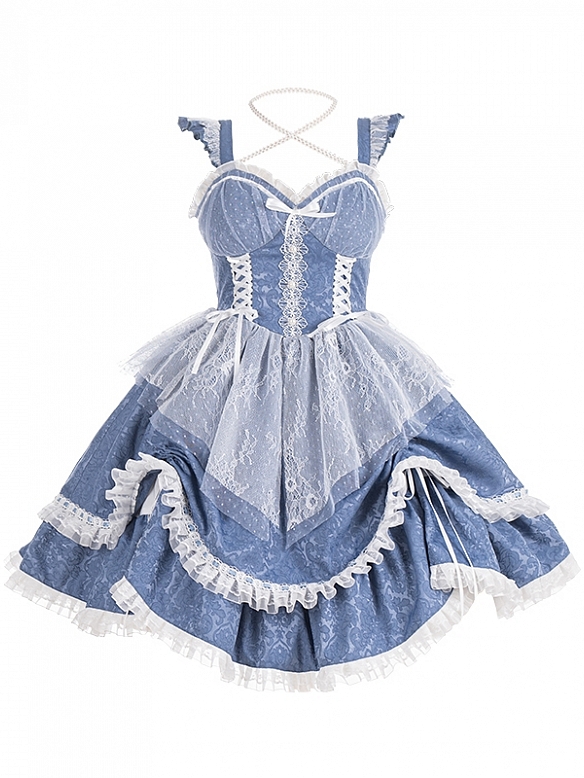 blue Polka Dot Mesh Lolita JSK