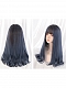 Evahair 2021 New Style Deep Grayish Blue Long Straight Synthetic Wig with Bangs and Brown Roots