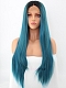 Sea Blue Mixed Color with Black Root Long Straight Synthetic Lace Front Wig 