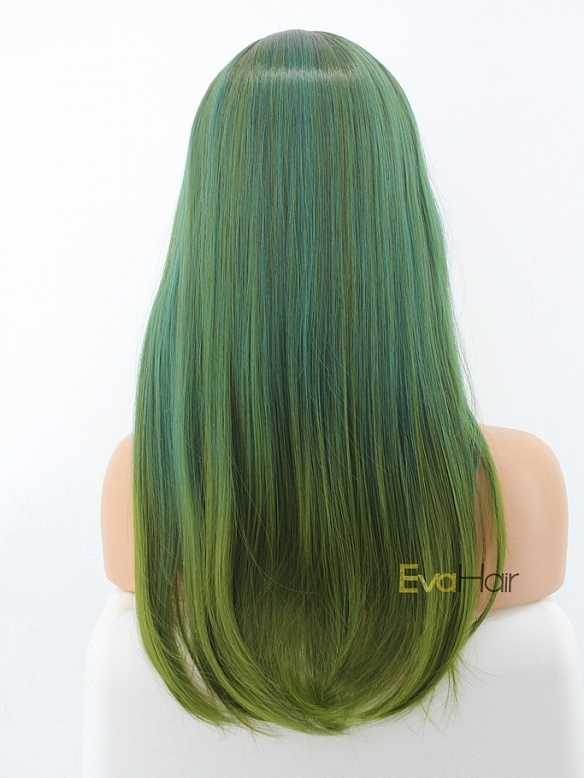 Shoulder Length Shading Green Synthetic Wig
