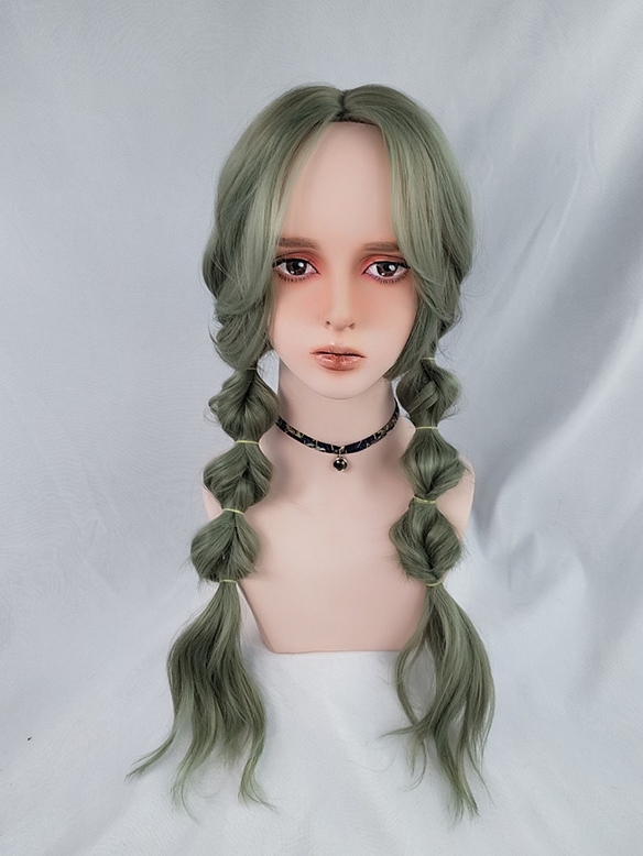 Evahair Cute Green Long Wavy Synthetic Wig with Bangs