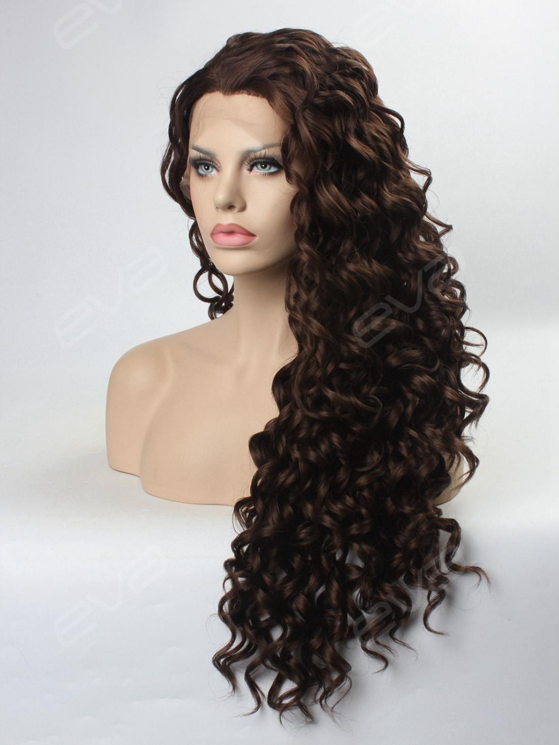 brown curly long wig