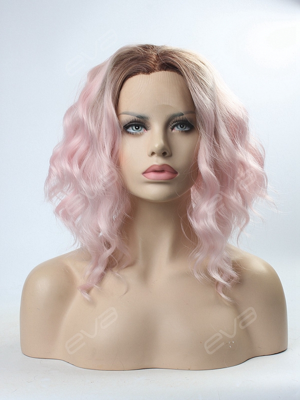 Pink Ombre Wavy Lob Synthetic Lace Front Wig