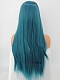 Sea Blue Mixed Color with Black Root Long Straight Synthetic Lace Front Wig 