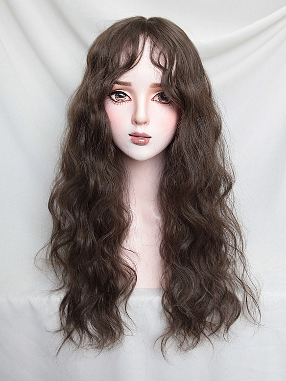 Evahair 2022 New Style Brown Long Wavy Synthetic Wig with Side Bangs