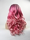 Graduated Pink Color with Dark Hair Root Long Wavy Style Synthetic Lace Front Wig