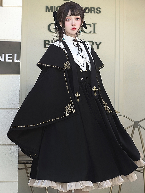 Evahair academy style black lolita cloak suit