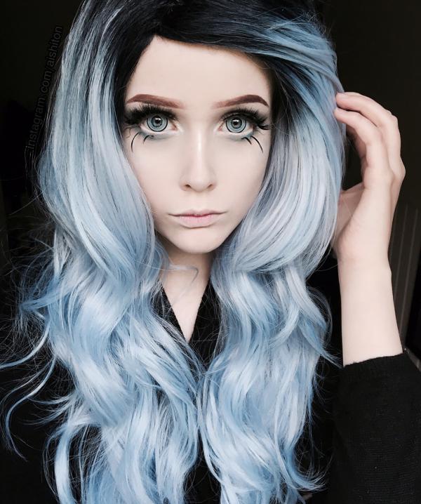 Glacier Blue Ombre Wavy Wefted Cap Synthetic Wig - All Synthetic Wigs ...