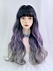 Evahair 2021 New Style Purple to Grey Ombre Color Long Wavy Synthetic Wig with Bangs and Black Roots