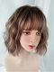 Evahair Brown and Grayish-Pink Mixed Color Bob Wavy Synthetic Wig with Bangs