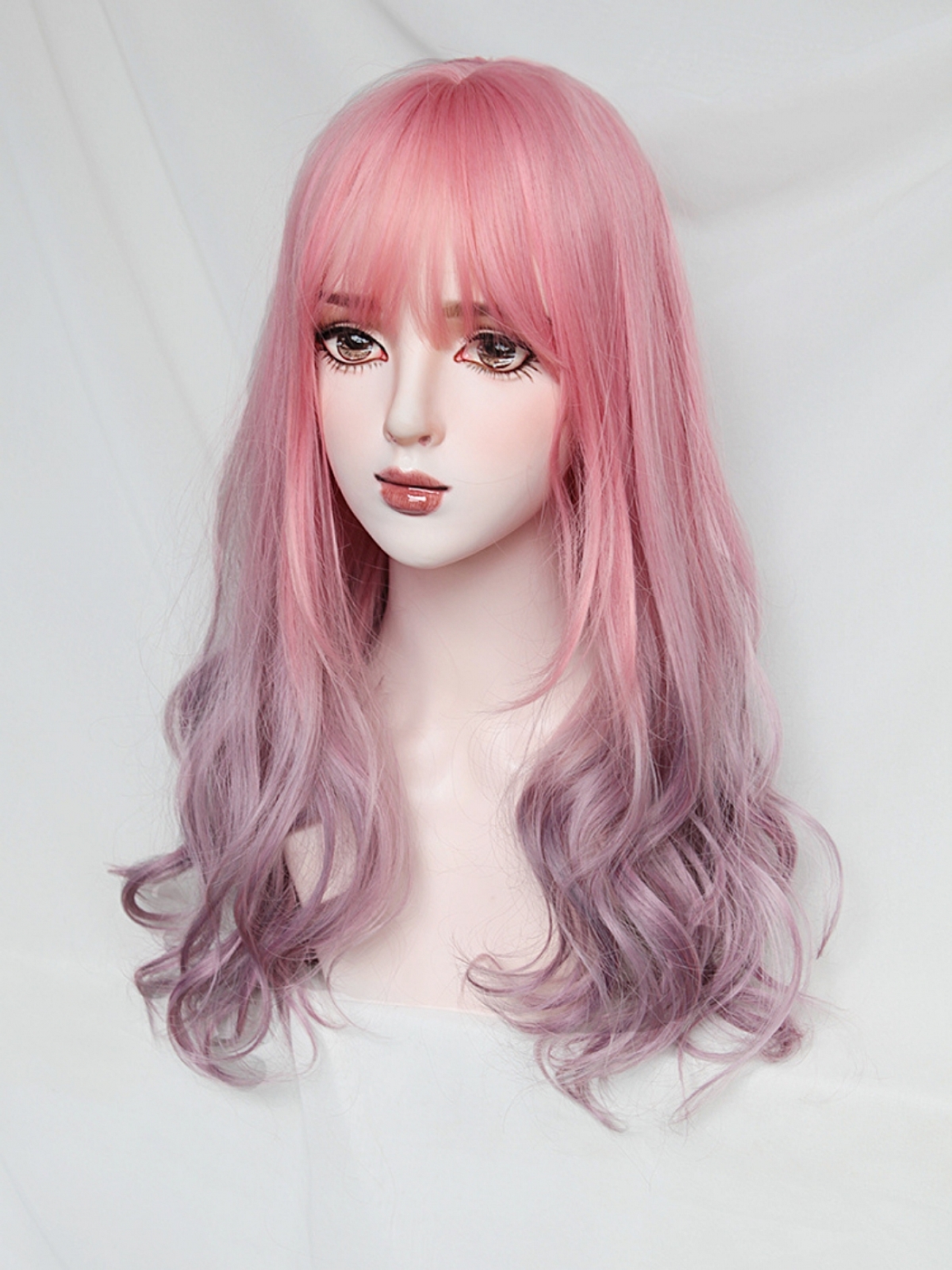 Evahair 2022 New Style Pink to Purple Ombre Long Wavy Synthetic Wig with Bangs