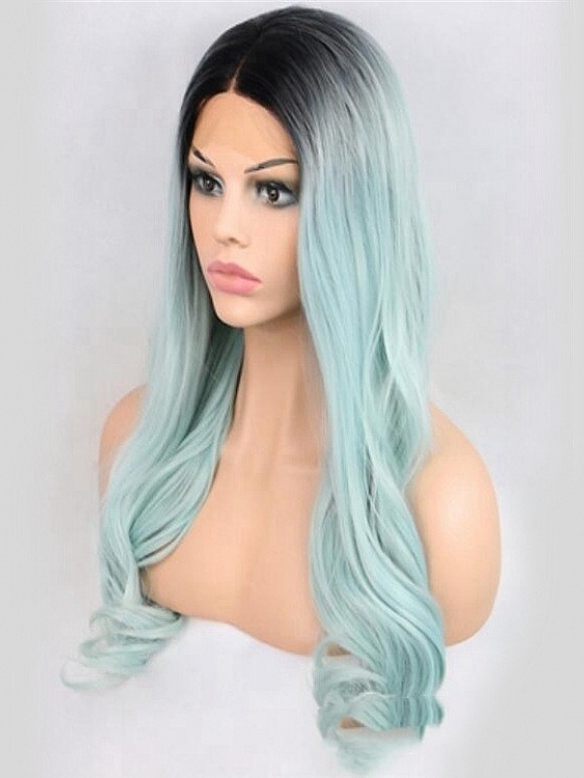 Evahair New Style Cute Blue gradual change Long Wavy Synthetic Wig 
