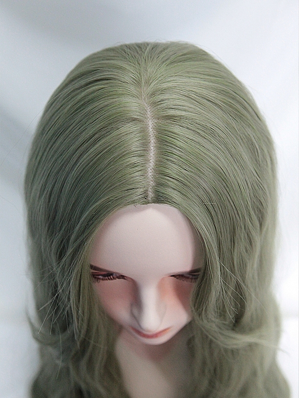Evahair 2021 New Style Matcha Green Long Wavy Synthetic Wig with Bangs