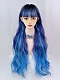 Evahair 2021 Special Offer Limited Blue and Purple Mixed Color Long Wavy Synthetic Wig with Bangs
