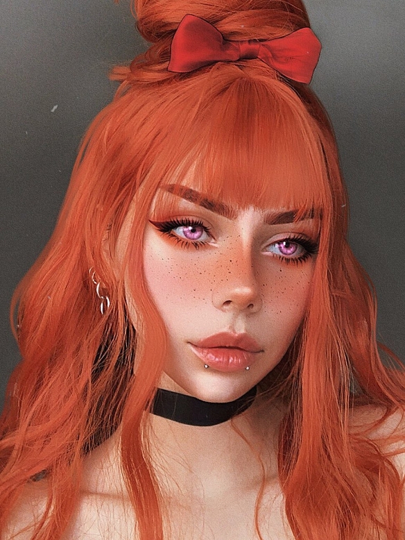 Evahair Dark Orange Long Wavy Synthetic Wig with Bangs